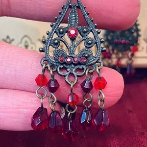 Chandelier boho drop earrings with red accents